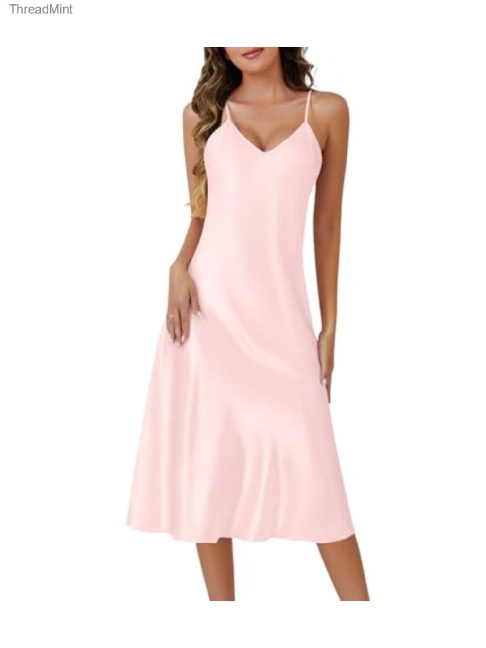 Satin Sleep Slip Dress V-Neck Chemise Nightgown Adjustable Straps